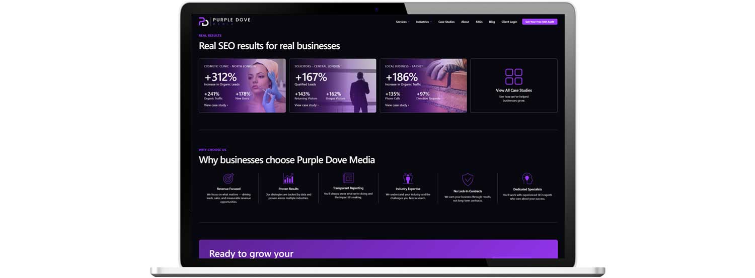 Website design and development showing laptop view