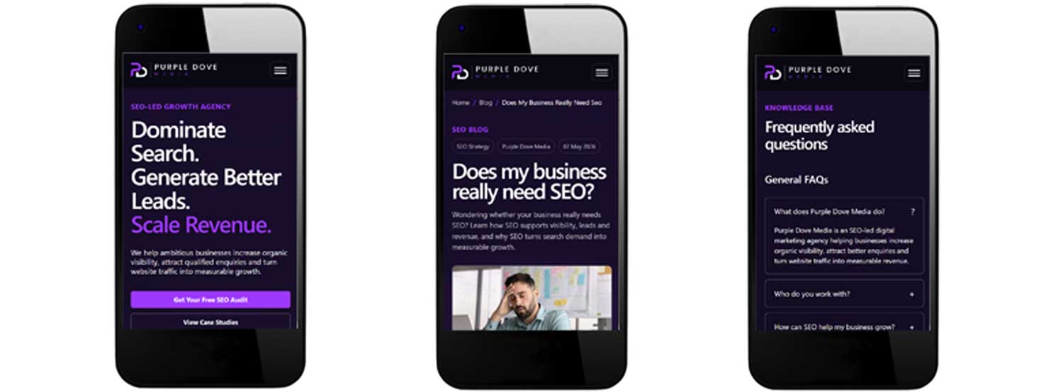 Website design and development showing mobile view